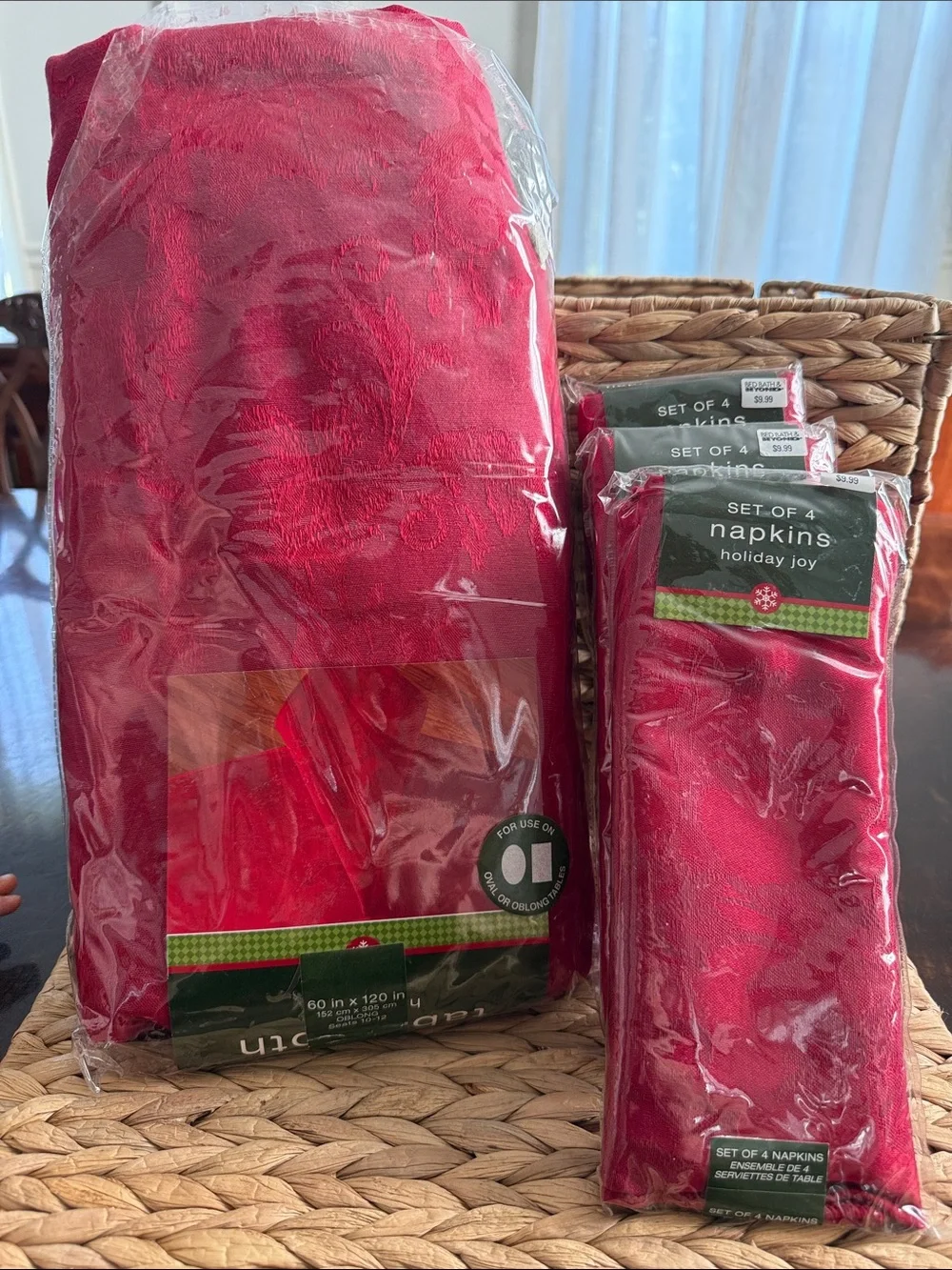 Bundle Red Holiday Tablecloth & 3 Napkin Sets - Pack of 4
